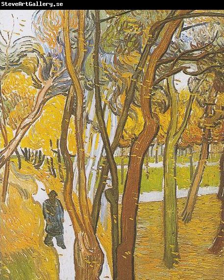 Vincent Van Gogh Walkers in the park with falling leaves